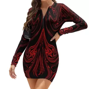 TRP Maze 01-01 Designer Half Zip Long Sleeve Bodycon Mini Dress