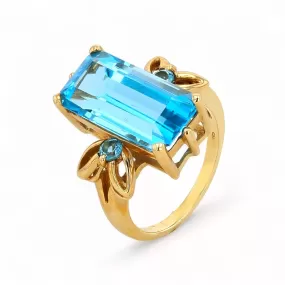 10K  Yellow gold topaz emerald cut petals ring-31671