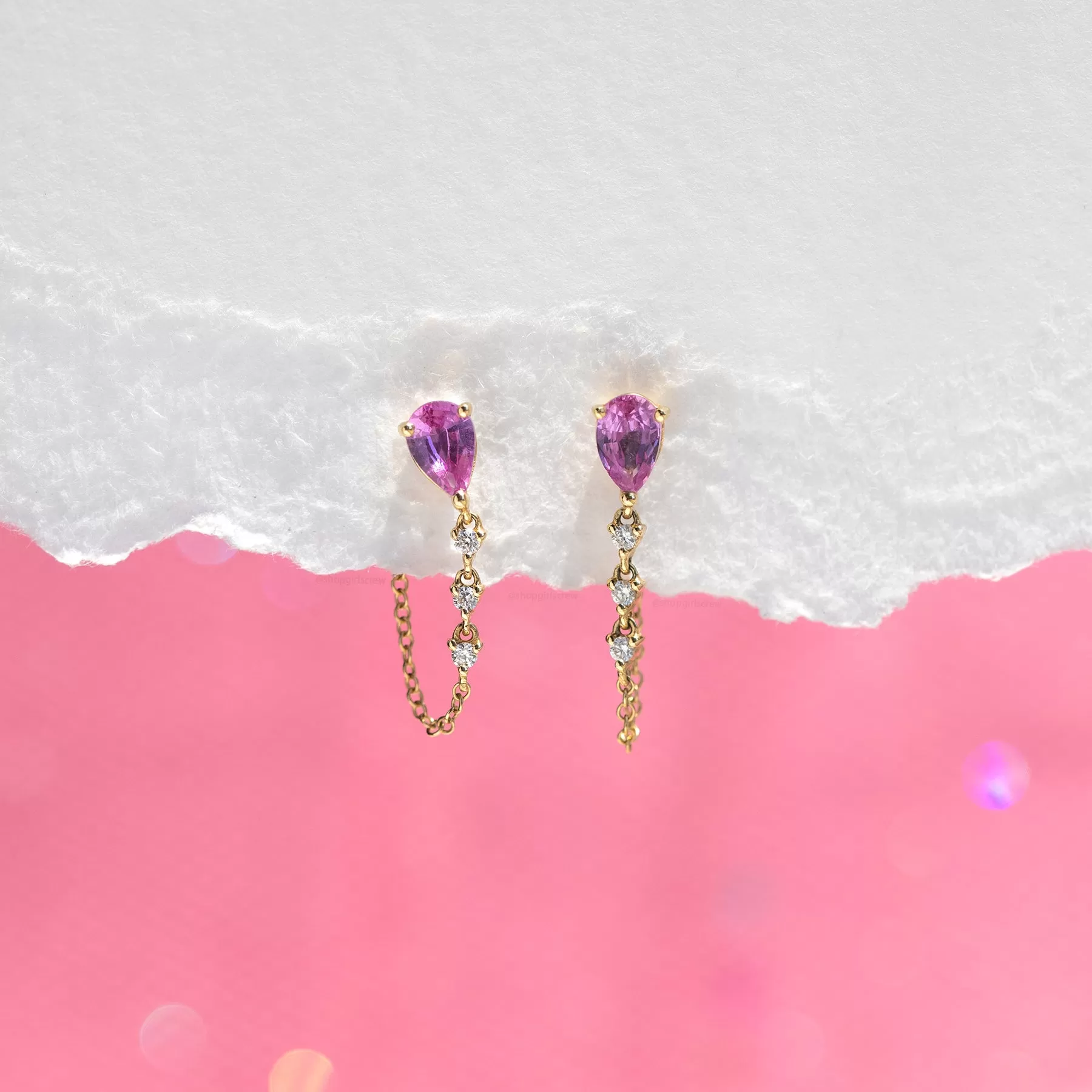 14k Fine Pink Matter Chain Earring