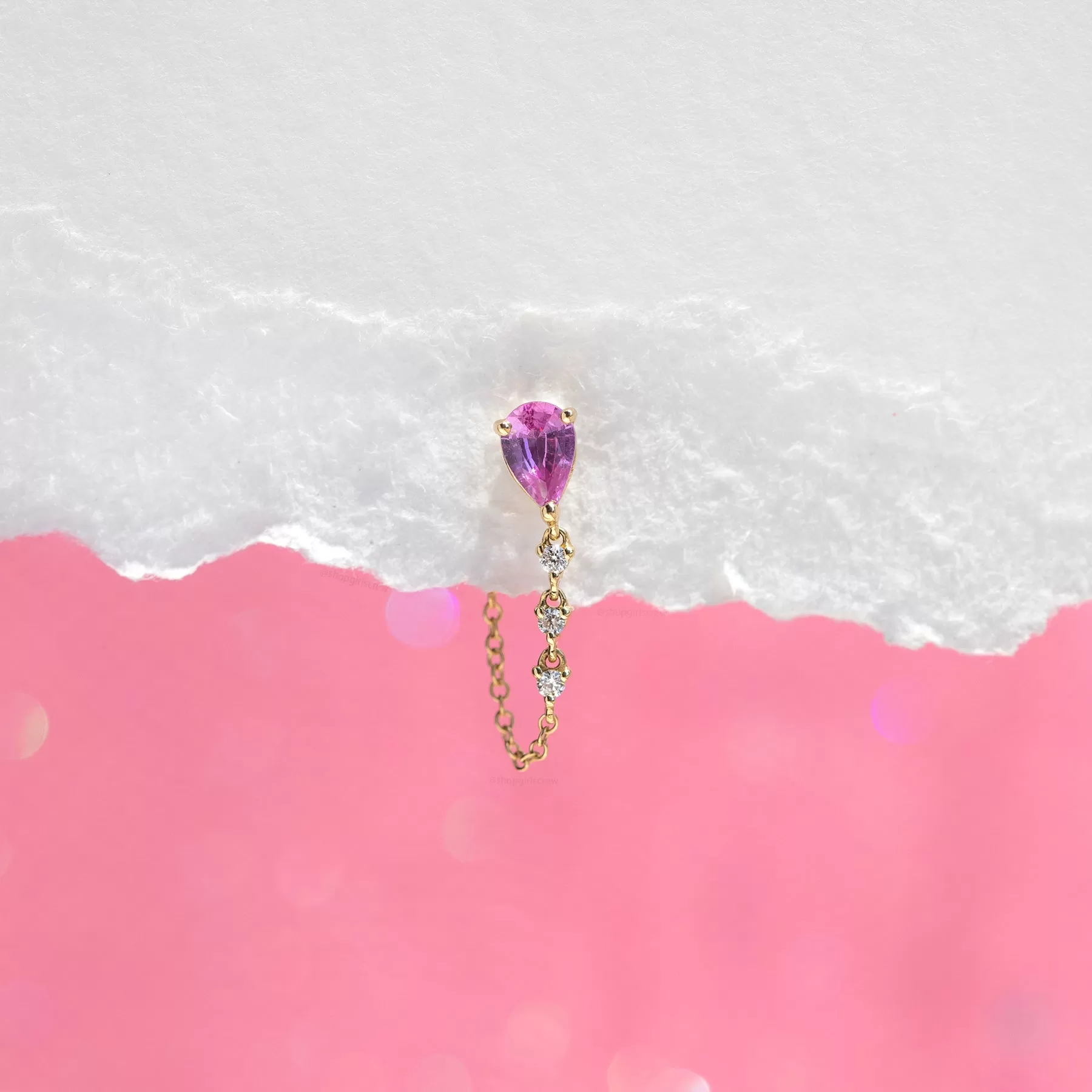 14k Fine Pink Matter Chain Earring