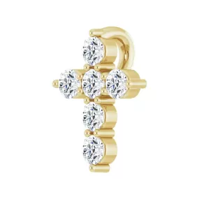 14k Yellow Gold 6-Stone Prong Set Diamond Cross Pendant