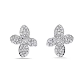 18K White Gold Diamond Flower Petal Earrings