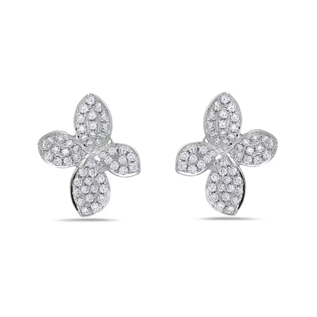 18K White Gold Diamond Flower Petal Earrings