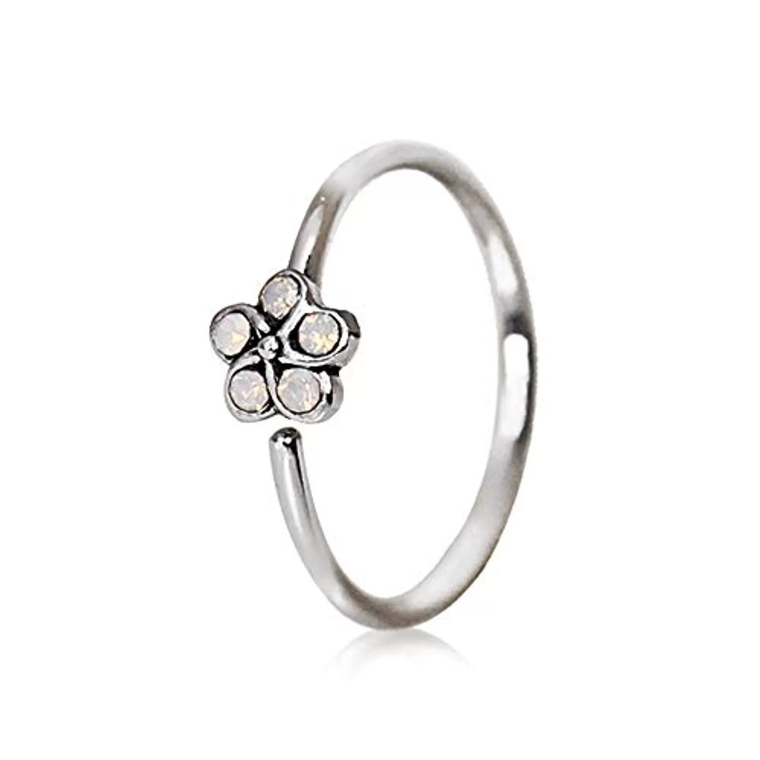 316L Stainless Steel Synthetic White Opal Flower WildKlass Cartilage Earring/Nose Hoop Ring