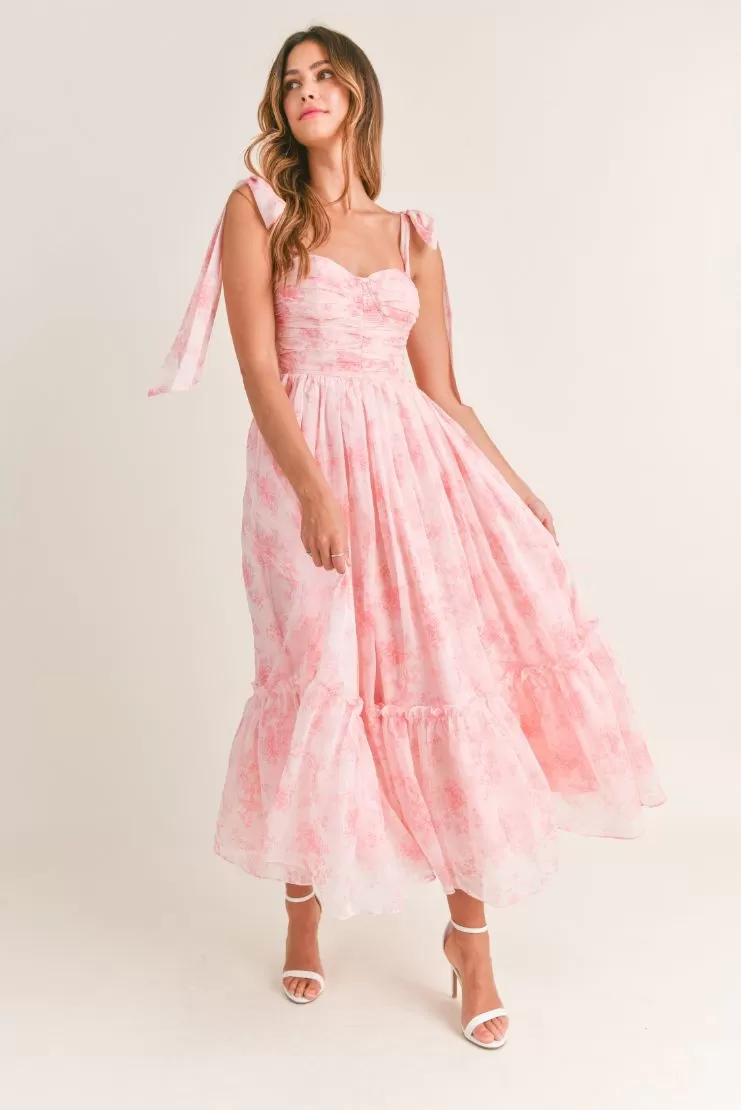 Abigail Vintage Florals Midi Dress - Pink