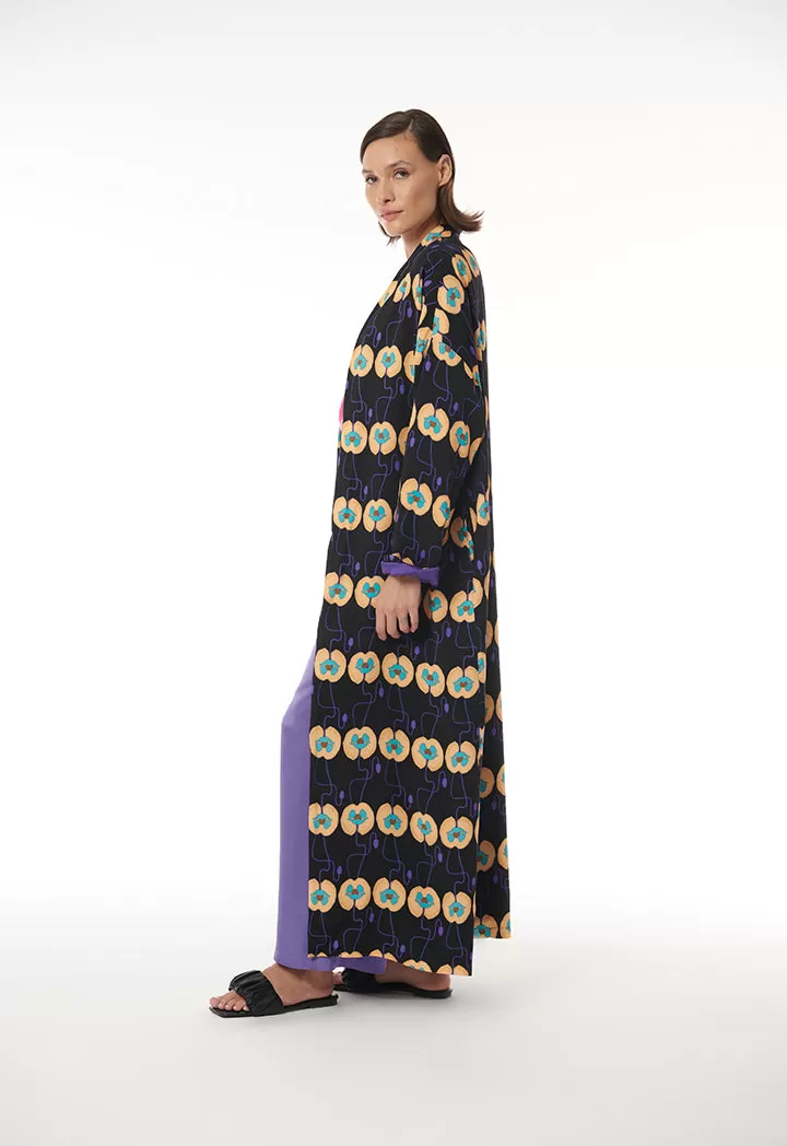 All Over Printed Multicolored Open Abaya