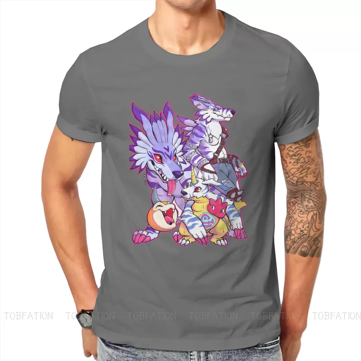 Anime Digimon Adventure Digital Monster Squeedge Oversized Cotton Men's Summer T-Shirt Harajuku Round Neck Tee Shirt