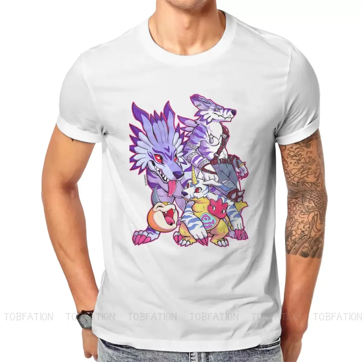 Anime Digimon Adventure Digital Monster Squeedge Oversized Cotton Men's Summer T-Shirt Harajuku Round Neck Tee Shirt