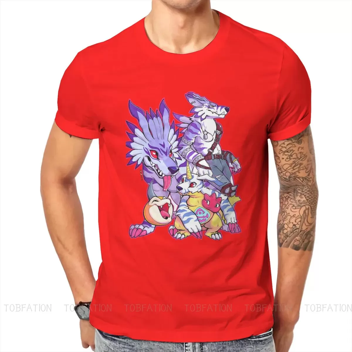 Anime Digimon Adventure Digital Monster Squeedge Oversized Cotton Men's Summer T-Shirt Harajuku Round Neck Tee Shirt