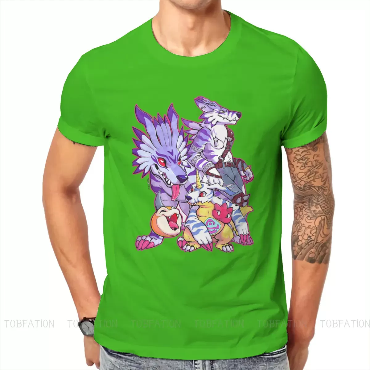 Anime Digimon Adventure Digital Monster Squeedge Oversized Cotton Men's Summer T-Shirt Harajuku Round Neck Tee Shirt