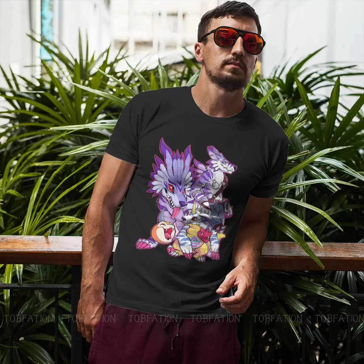 Anime Digimon Adventure Digital Monster Squeedge Oversized Cotton Men's Summer T-Shirt Harajuku Round Neck Tee Shirt