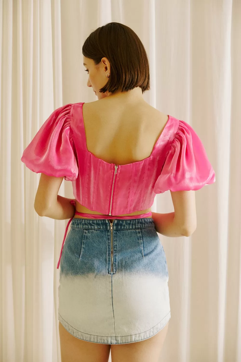 Barbie Puff Sleeve Bustier Crop Top