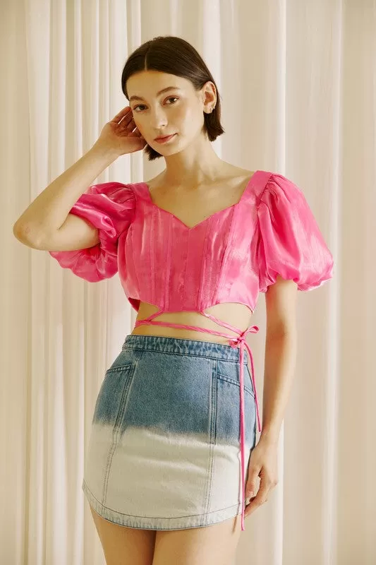 Barbie Puff Sleeve Bustier Crop Top