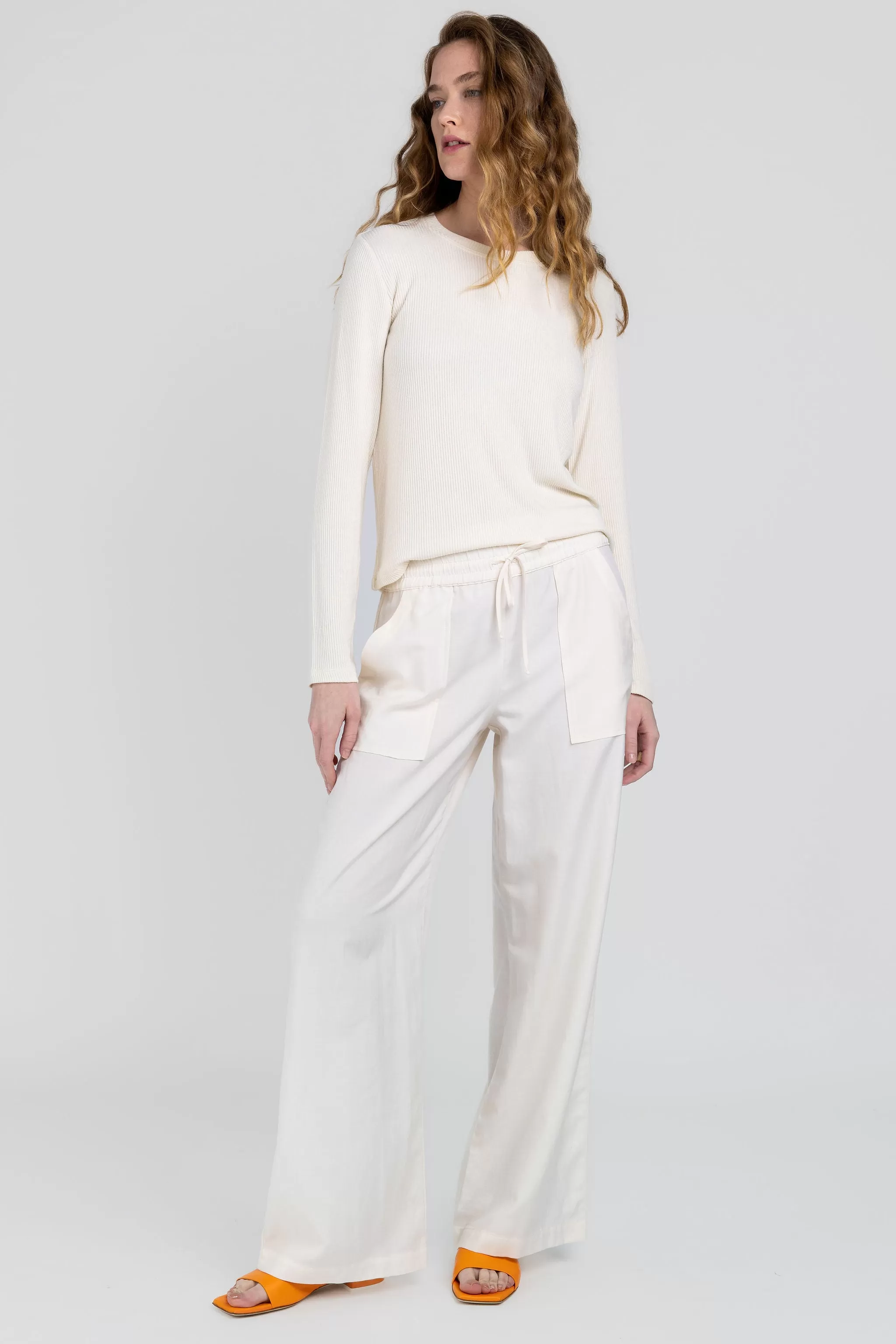 Baxter Drawstring Wide Leg Pant in Gardenia