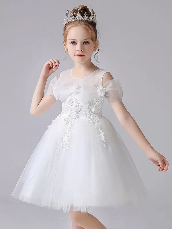 Beautiful Sleeveless Pink Flower Girl Dresses Jewel Neck Lace Short Pageant Dresses for Kids