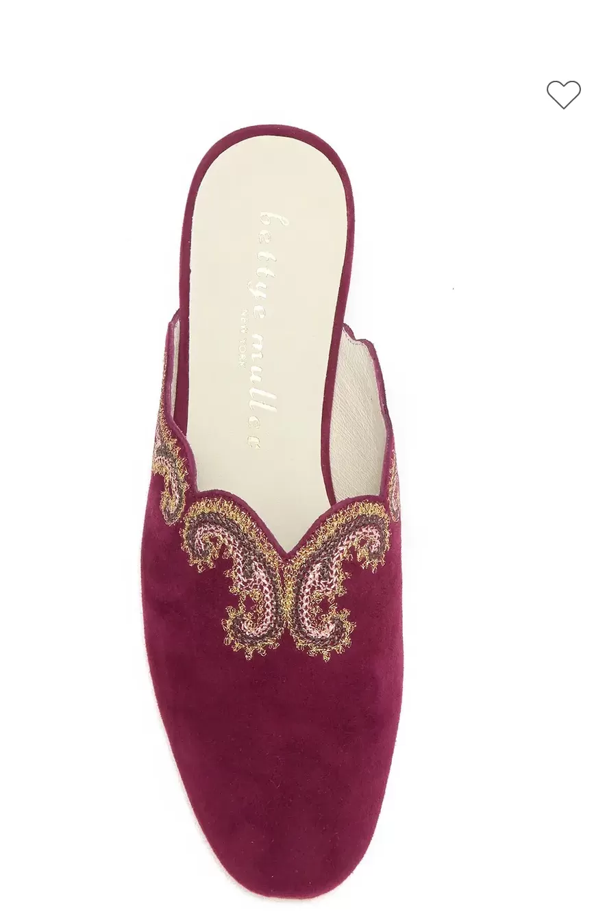 Bettye Muller  Women's •Fortune• Embroidered  Kid Suede  Mule 9M Wine