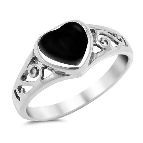 Black Onyx Heart Sterling Silver Ring