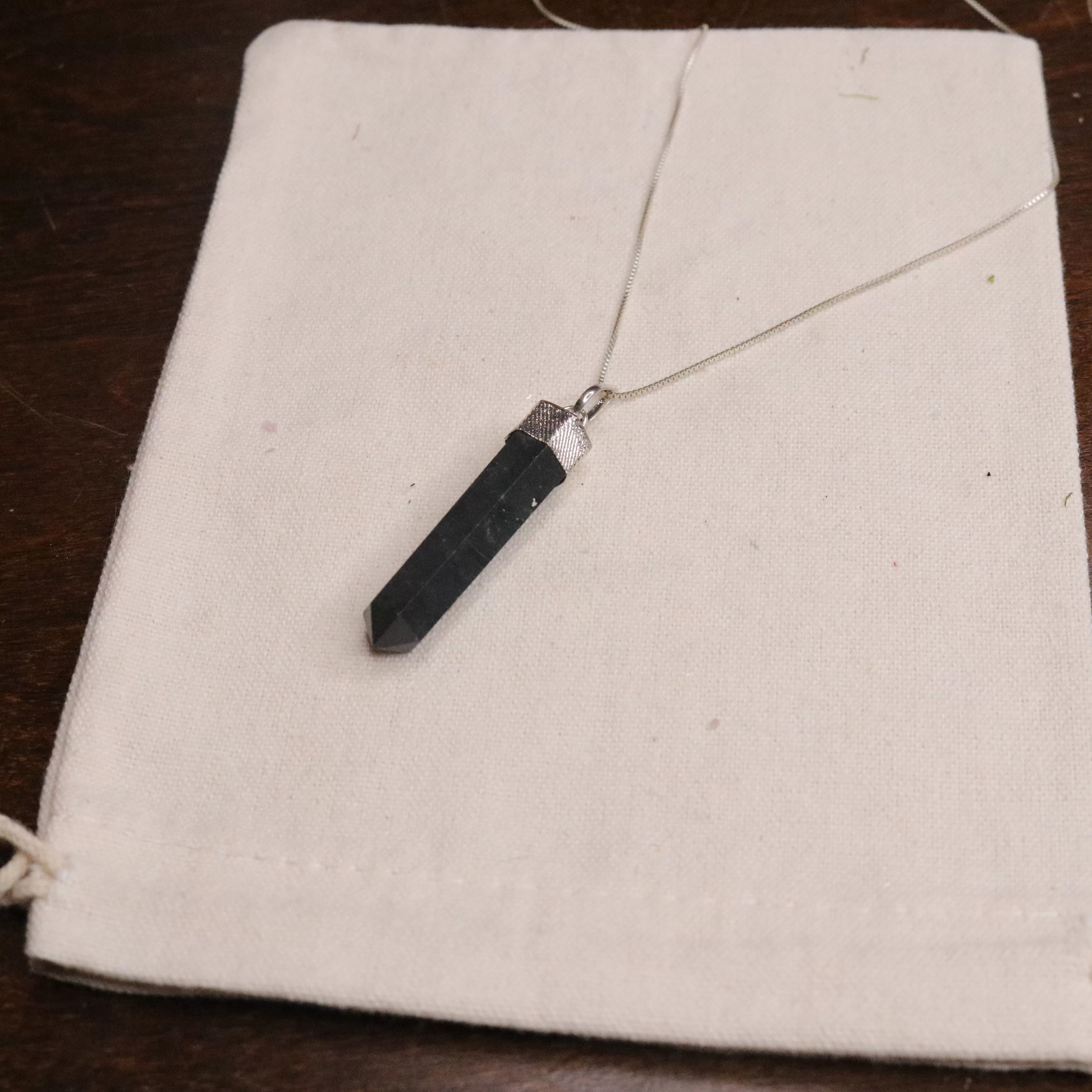 Black Tourmaline Pendant with Sterling Silver Necklace Chain