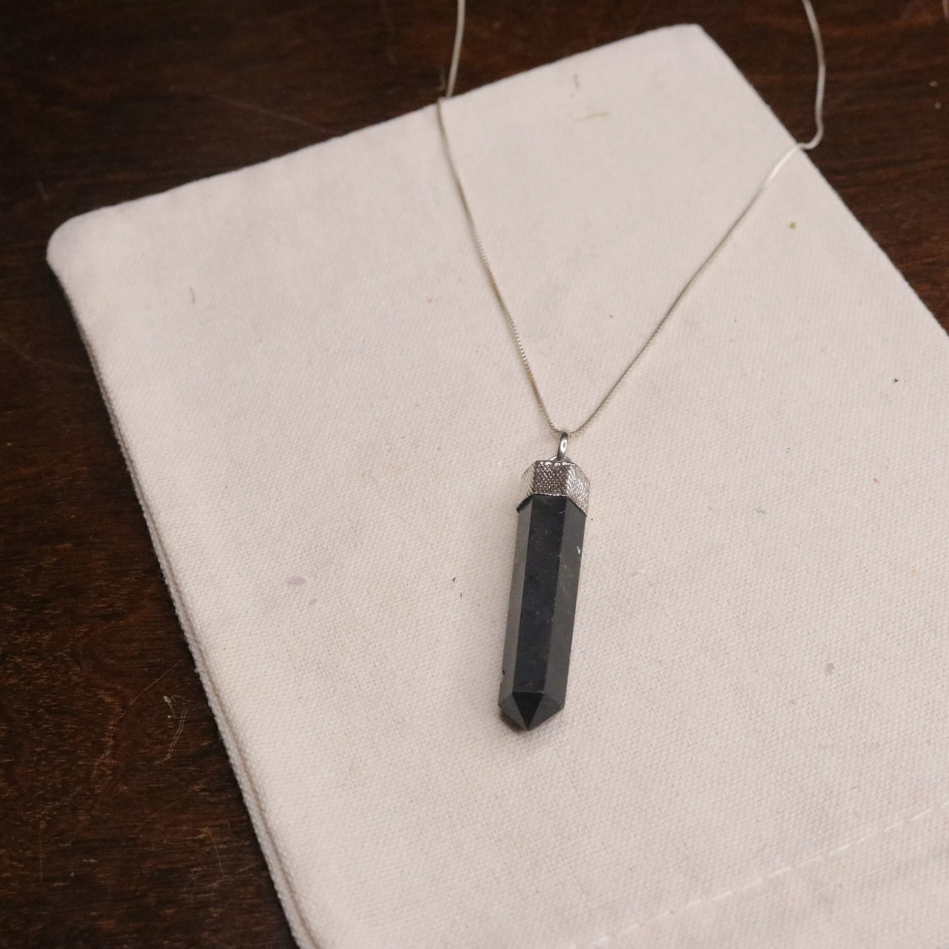 Black Tourmaline Pendant with Sterling Silver Necklace Chain