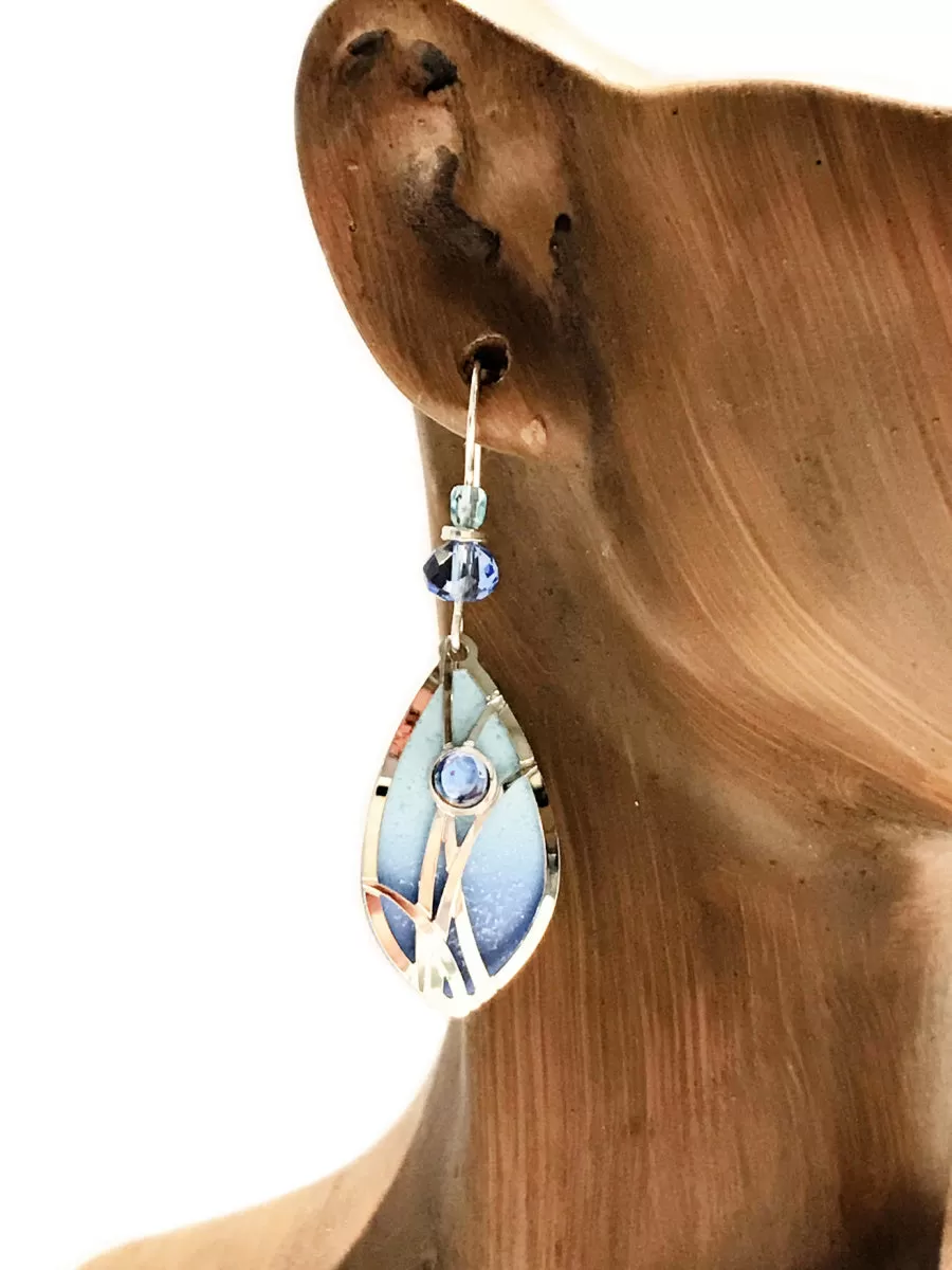 Blue & Silver Petal Earrings by Adajio