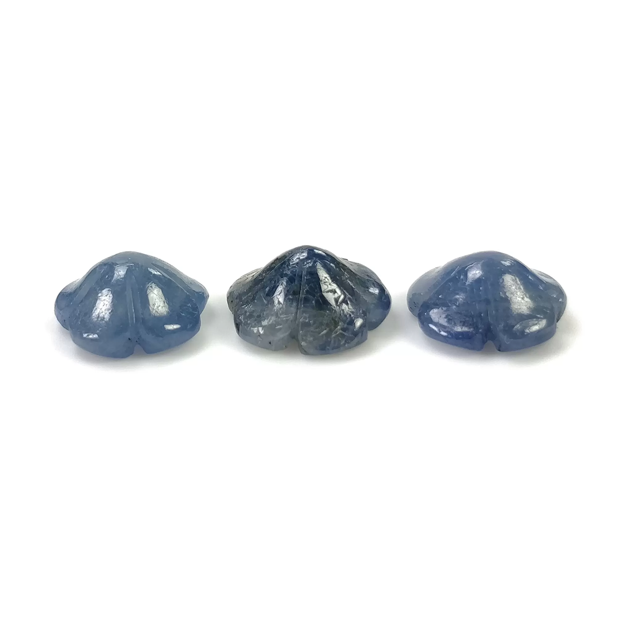 BLUE SAPPHIRE Gemstone Carving : 14.50cts Natural Untreated Unheated Sapphire Hand Carved Flowers 11mm 3Pcs (With Video)