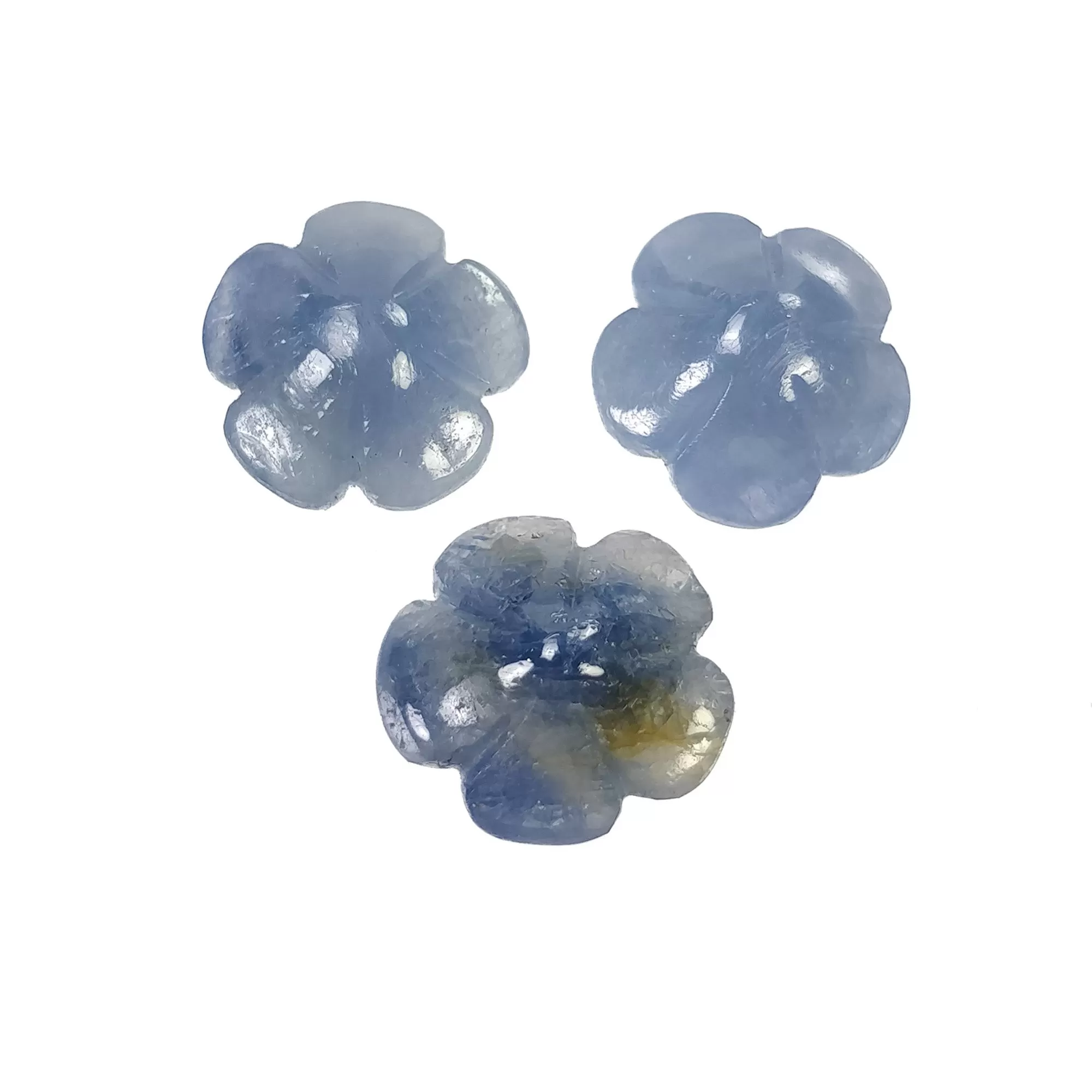 BLUE SAPPHIRE Gemstone Carving : 14.50cts Natural Untreated Unheated Sapphire Hand Carved Flowers 11mm 3Pcs (With Video)