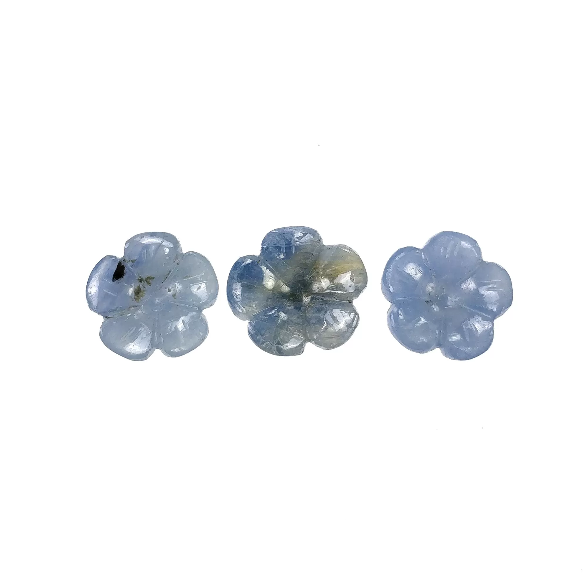 BLUE SAPPHIRE Gemstone Carving : 14.50cts Natural Untreated Unheated Sapphire Hand Carved Flowers 11mm 3Pcs (With Video)