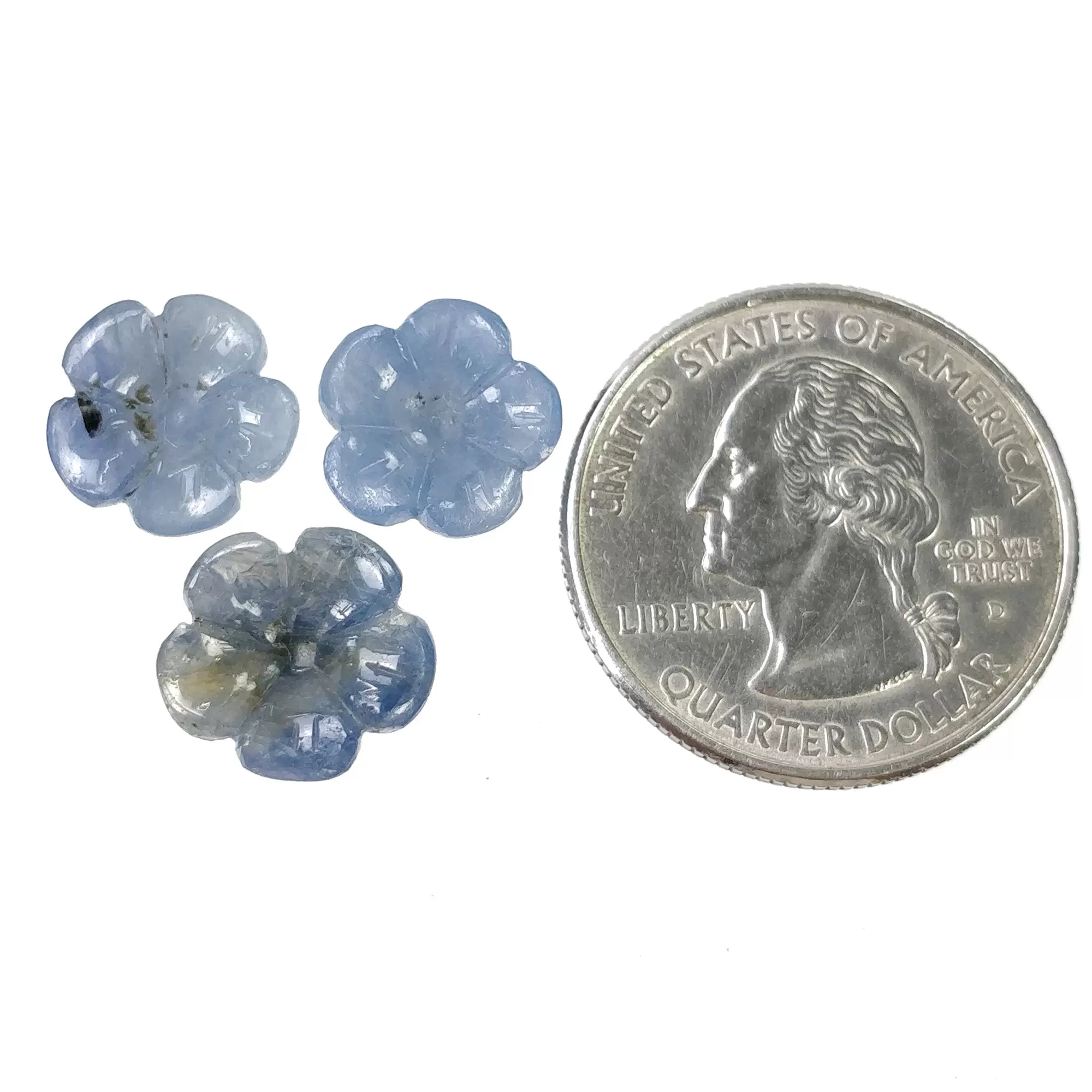 BLUE SAPPHIRE Gemstone Carving : 14.50cts Natural Untreated Unheated Sapphire Hand Carved Flowers 11mm 3Pcs (With Video)