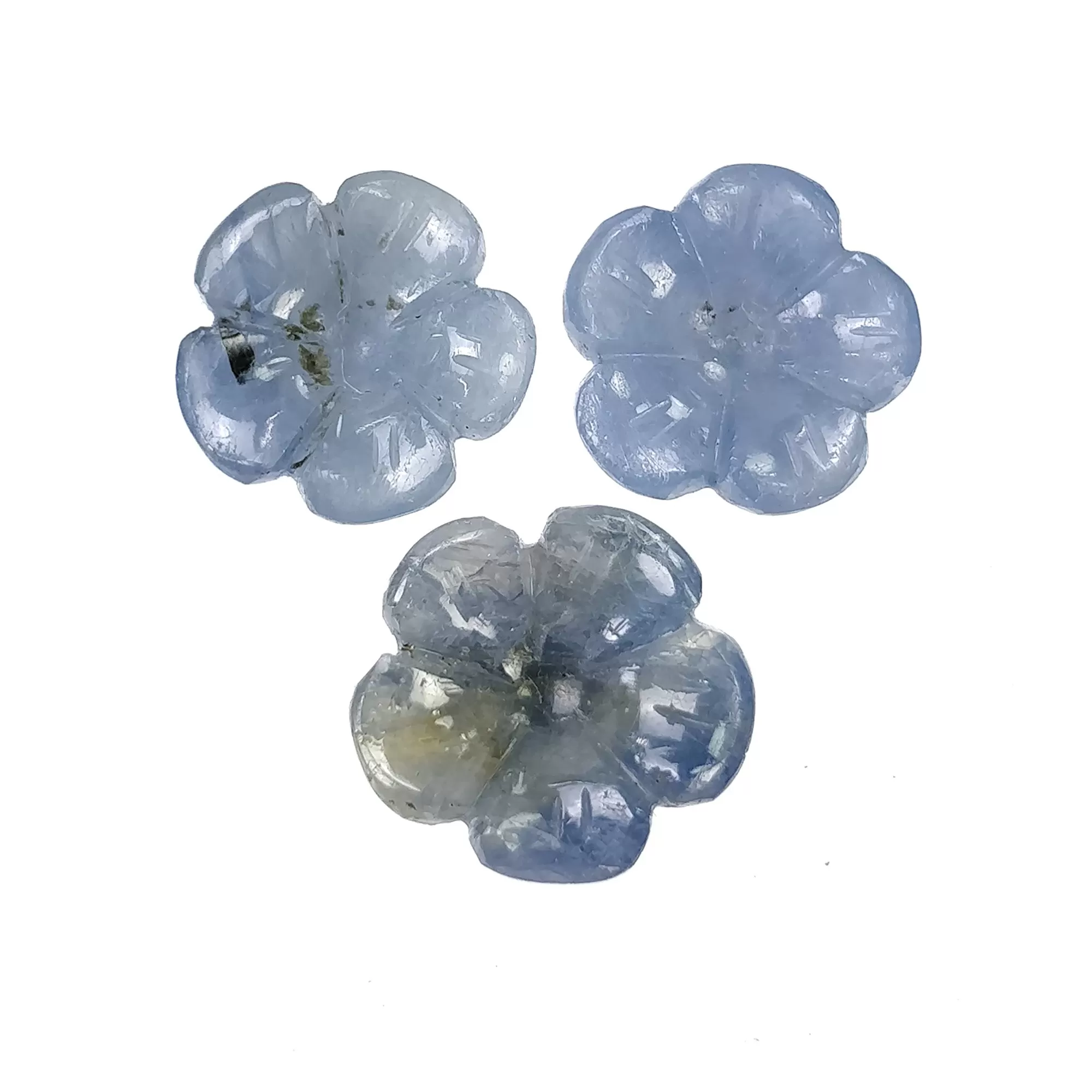 BLUE SAPPHIRE Gemstone Carving : 14.50cts Natural Untreated Unheated Sapphire Hand Carved Flowers 11mm 3Pcs (With Video)