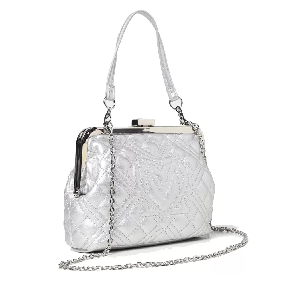 Borsa Donna a Mano con Chiusura a Scatto LOVE MOSCHINO linea Shiny Quilted Argento