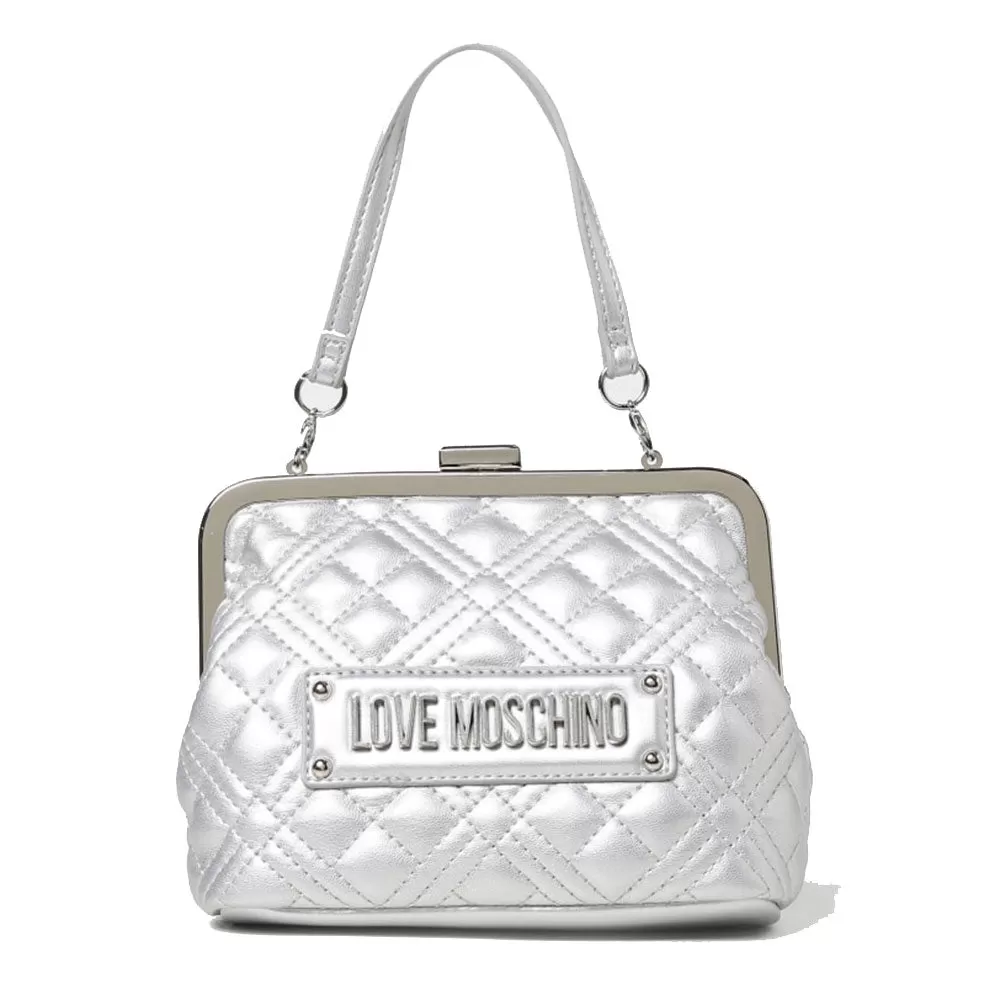 Borsa Donna a Mano con Chiusura a Scatto LOVE MOSCHINO linea Shiny Quilted Argento