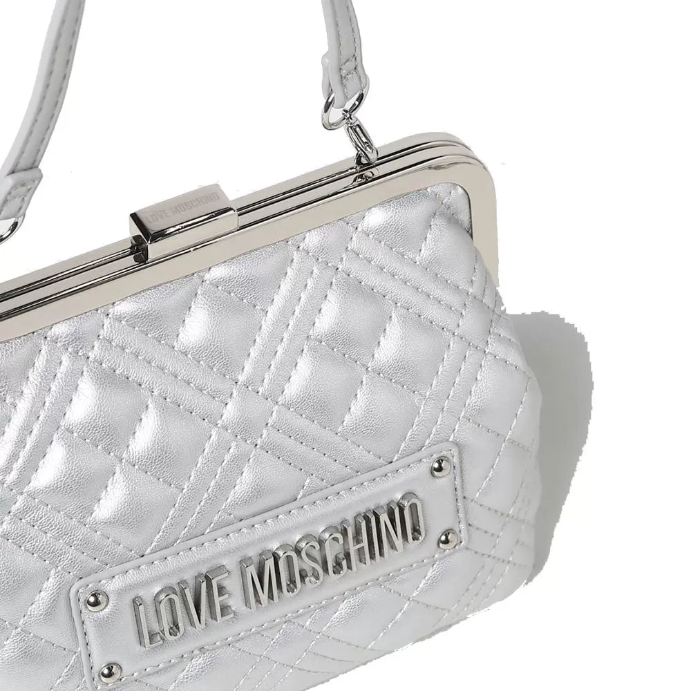 Borsa Donna a Mano con Chiusura a Scatto LOVE MOSCHINO linea Shiny Quilted Argento