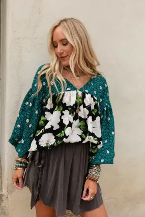 Cady Floral Print Top - Teal