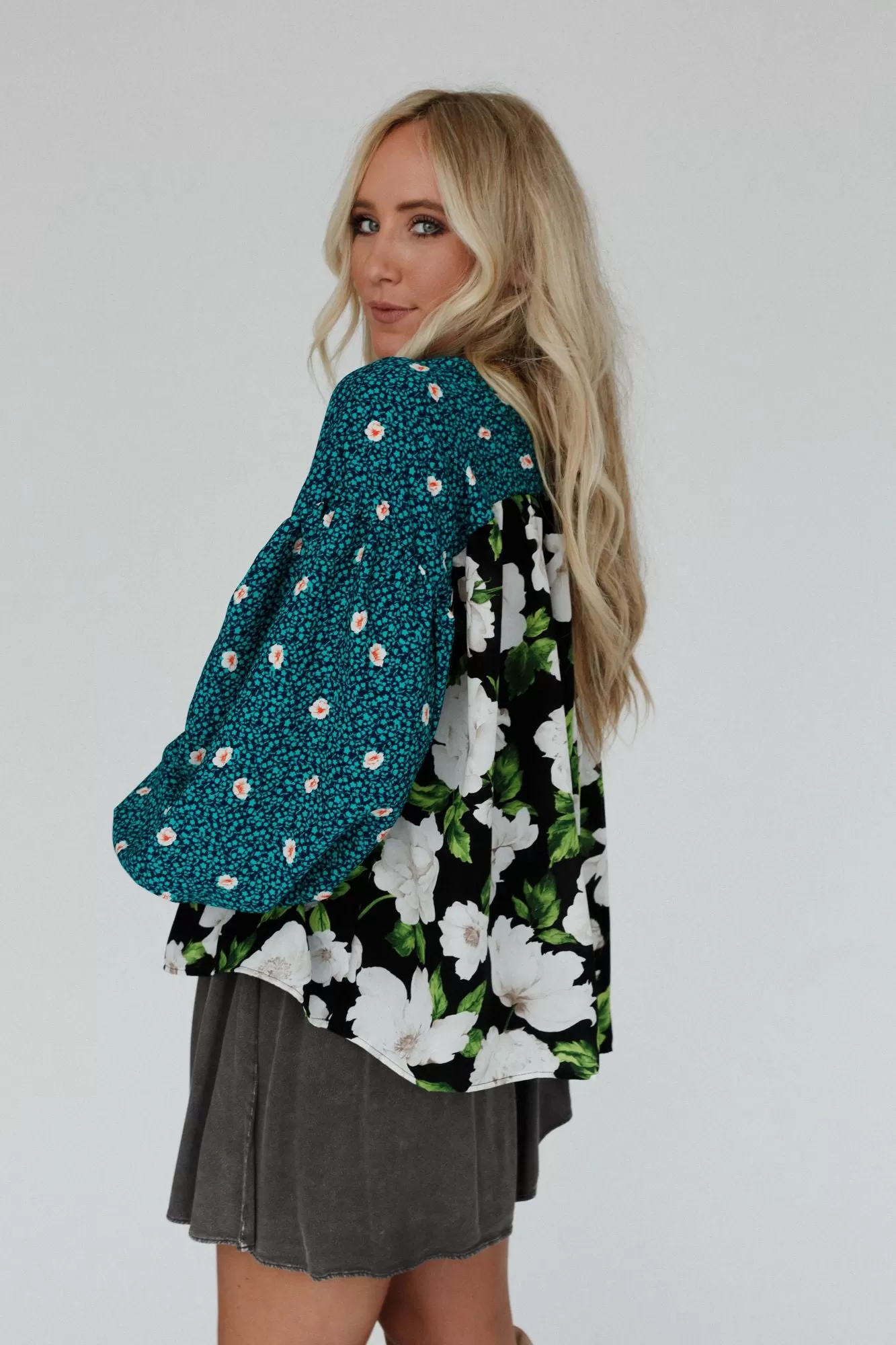 Cady Floral Print Top - Teal