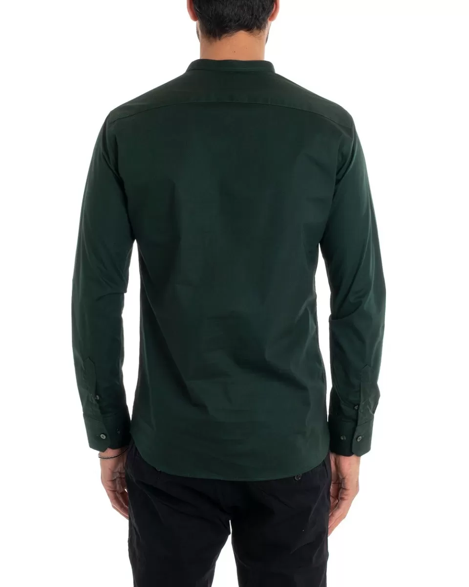 Camicia Uomo Sartoriale Collo Coreano Manica Lunga Basic Cotone Morbido Verde Bottiglia Regular Fit GIOSAL-C2378A