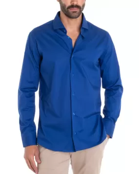 Camicia Uomo Sartoriale Con Colletto Manica Lunga Basic Cotone Morbido Blu Royal Regular Fit GIOSAL-C2391A