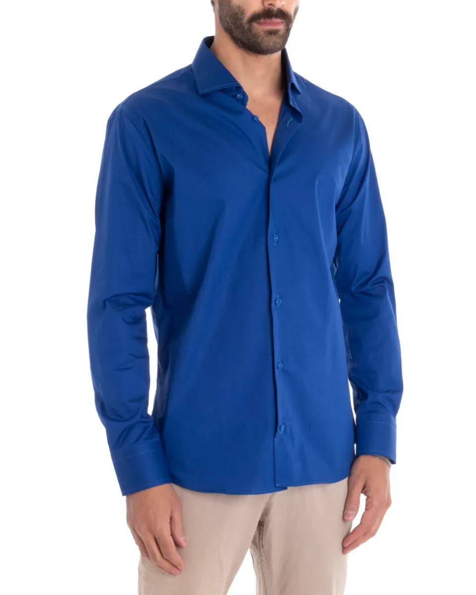 Camicia Uomo Sartoriale Con Colletto Manica Lunga Basic Cotone Morbido Blu Royal Regular Fit GIOSAL-C2391A