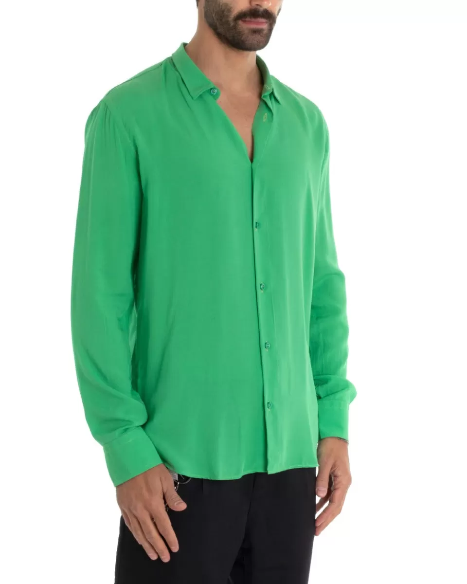 Camicia Uomo Sartoriale Con Colletto Manica Lunga Basic Viscosa Morbida Verde GIOSAL-C2365A