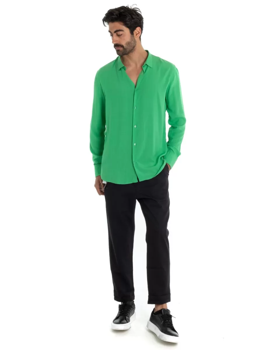 Camicia Uomo Sartoriale Con Colletto Manica Lunga Basic Viscosa Morbida Verde GIOSAL-C2365A