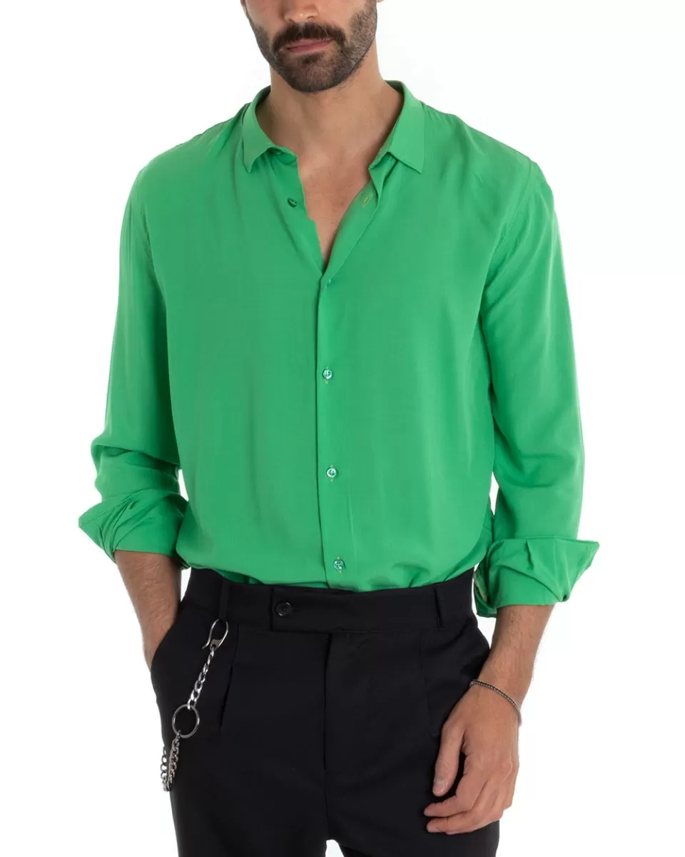 Camicia Uomo Sartoriale Con Colletto Manica Lunga Basic Viscosa Morbida Verde GIOSAL-C2365A