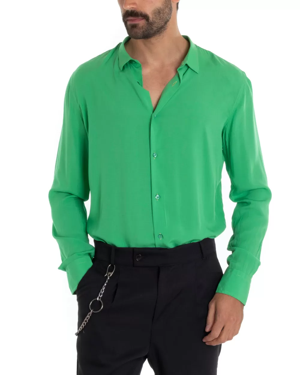 Camicia Uomo Sartoriale Con Colletto Manica Lunga Basic Viscosa Morbida Verde GIOSAL-C2365A