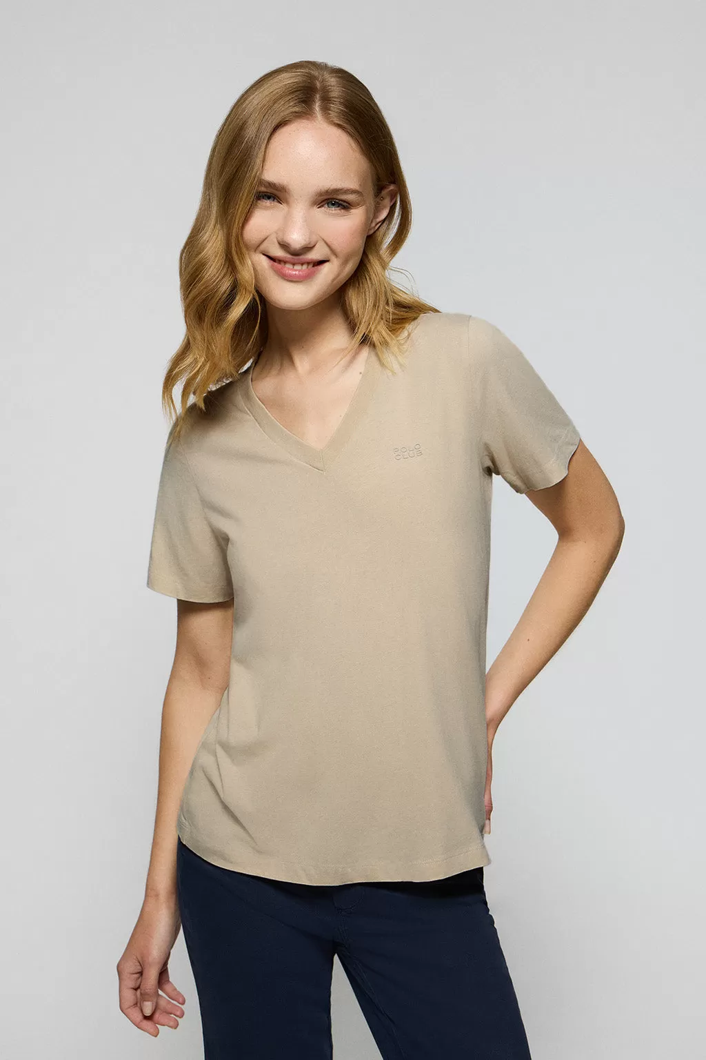 Camiseta Turia beige de acabado peach effect con print engomado Polo Club