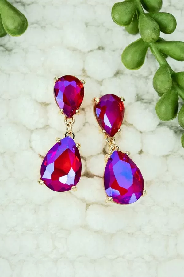 CELEBRATE TOGETHER FUCHSIA IRIDESCENT TEARDROP EARRINGS