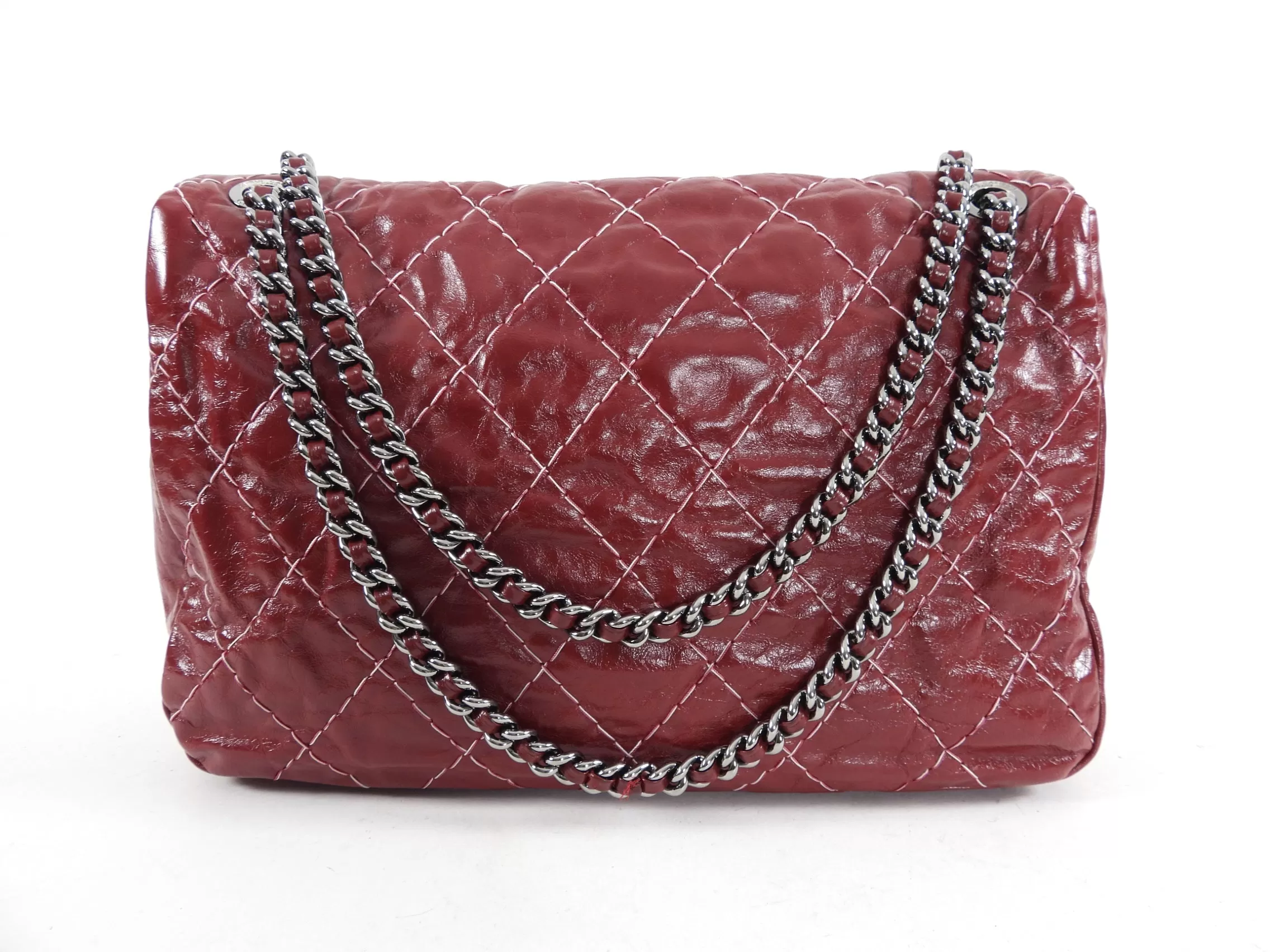 Chanel Dark Red Maxi Stitch Flap Bag