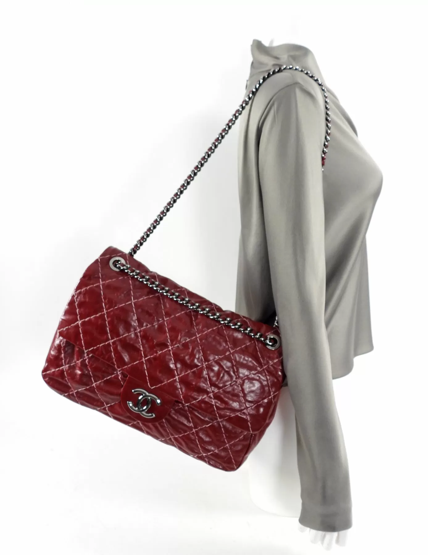 Chanel Dark Red Maxi Stitch Flap Bag