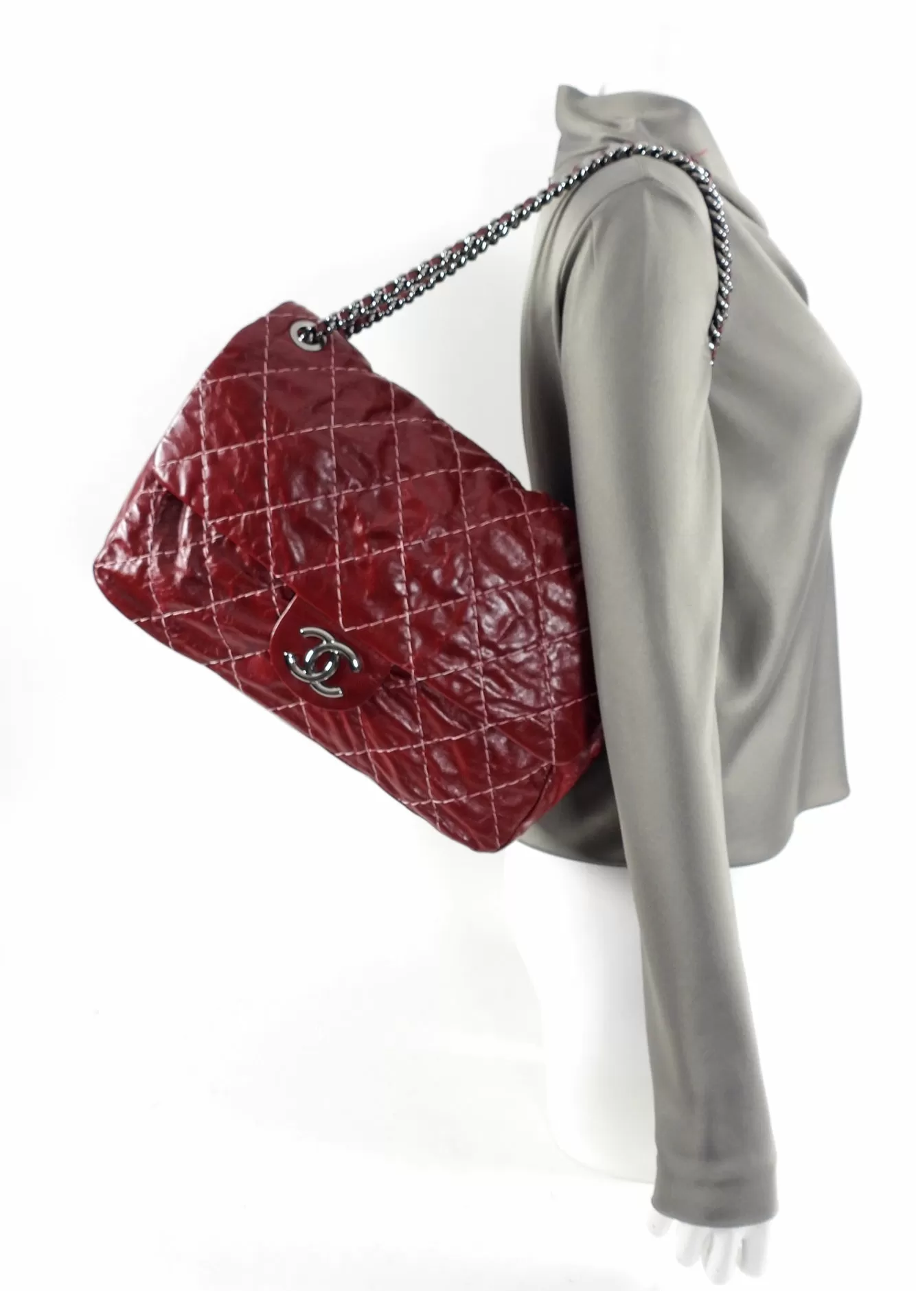 Chanel Dark Red Maxi Stitch Flap Bag