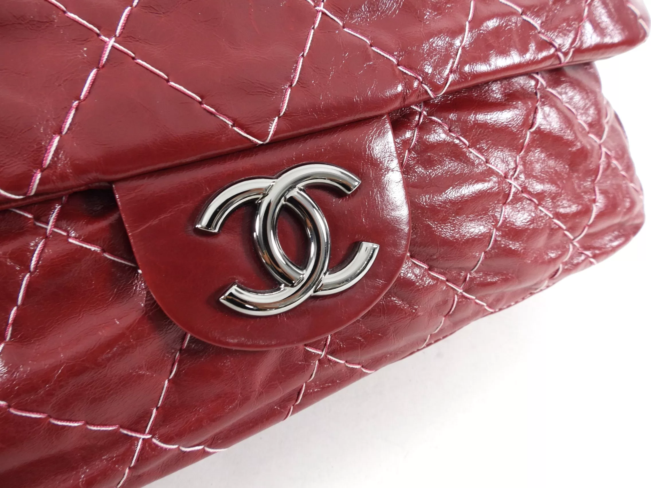 Chanel Dark Red Maxi Stitch Flap Bag