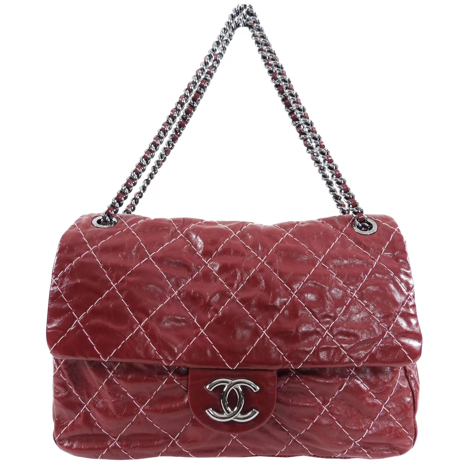 Chanel Dark Red Maxi Stitch Flap Bag