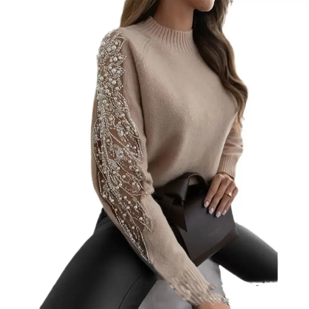 Chic Commute Top: Stylish Round Neck Stitching Woolen Pullover