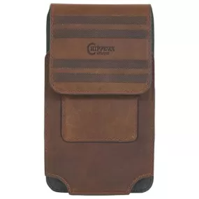 Chippewa Cell Phone Holder Case Leather Logo Embossed Stripe Brown